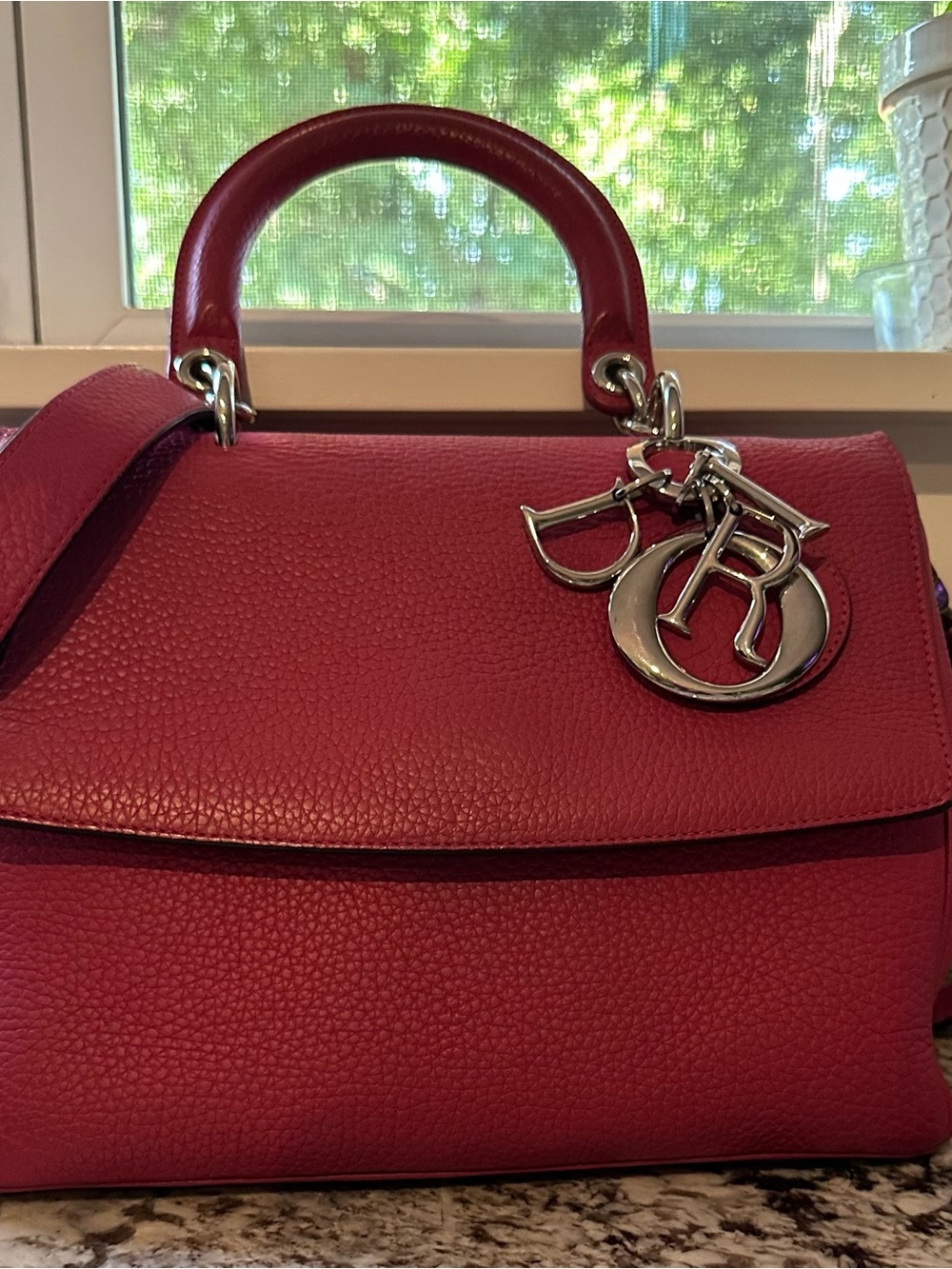 Christian Dior Fuchsia Christian Be Flap Pebbled Leather twoway bag, pink/orange